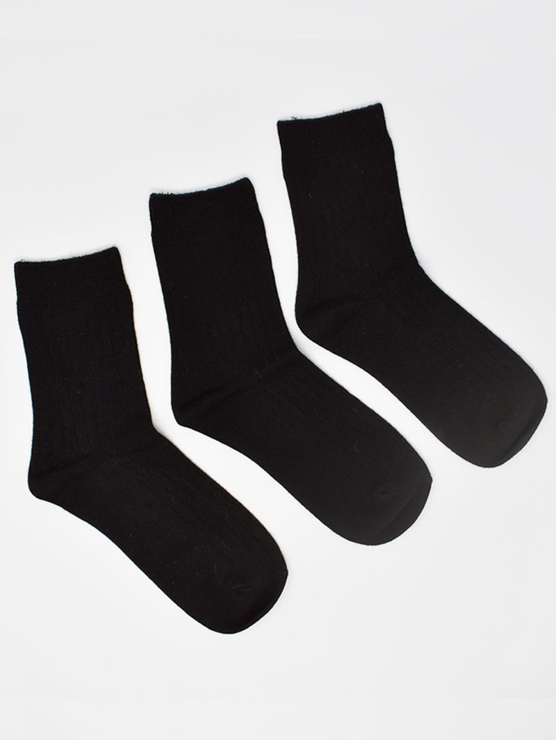 Pack of 3 Black Wool Solid Socks