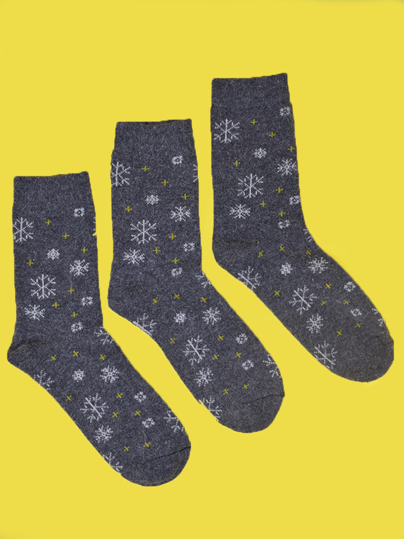 Pack of 3 Grey Wool Printed Socks