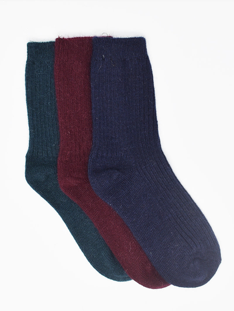 Pack of 3 Wool Solid Socks (Green, Maroon And Navy Blue)