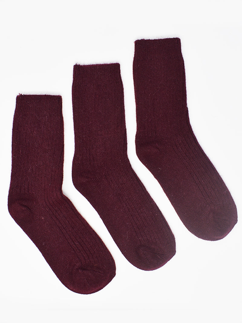 Pack of 3 Maroon Wool Solid Socks
