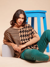 Women High Neck Drop-Shoulder Full Sleeves Caramel Jacquard Loose Fit Knitted Pullover