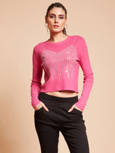 Women Round Neck Cropped Slim Fit Knitted Pullover