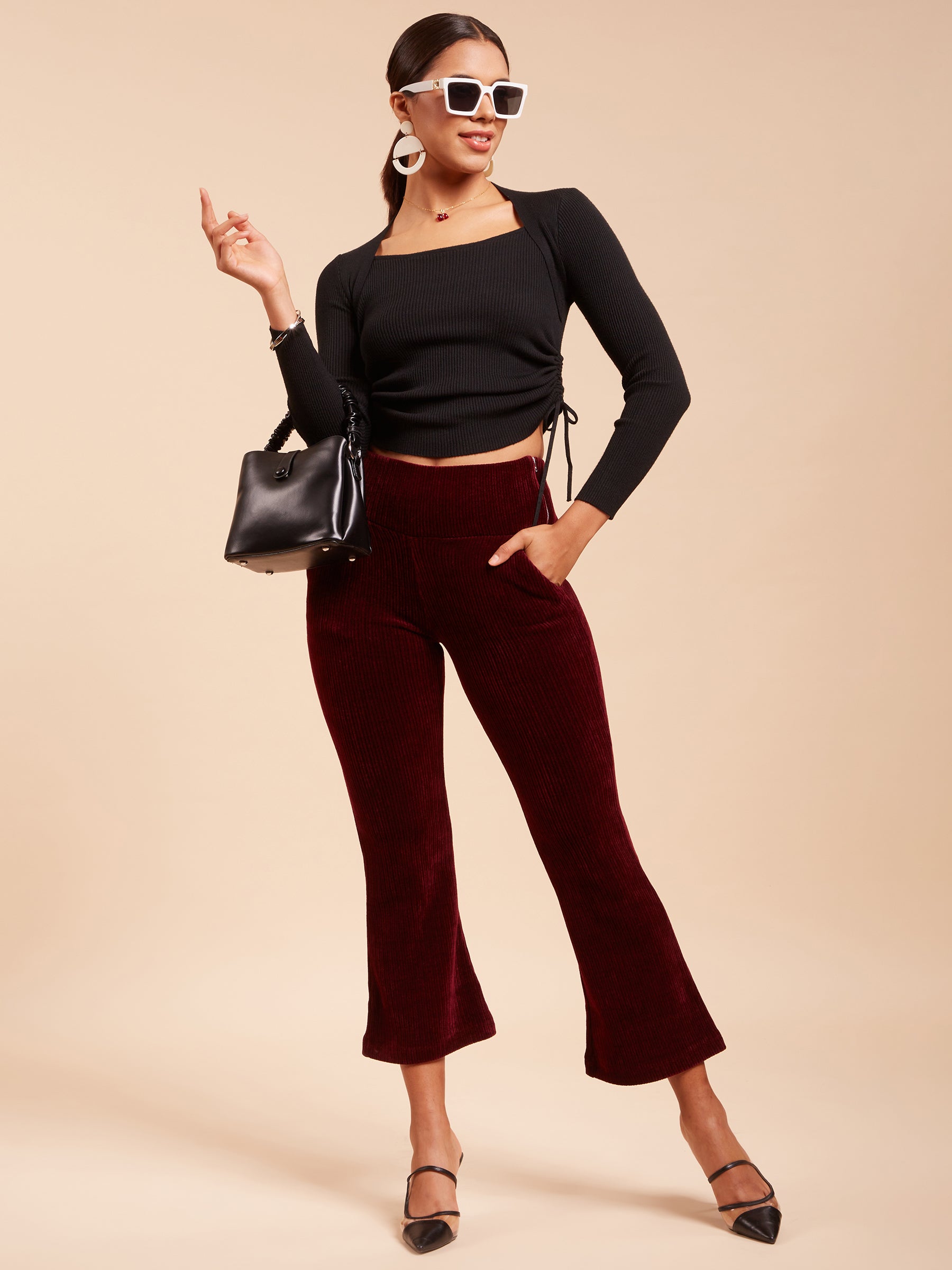 Black Ribbed Slim Fit Crop Pullover - Global Republic