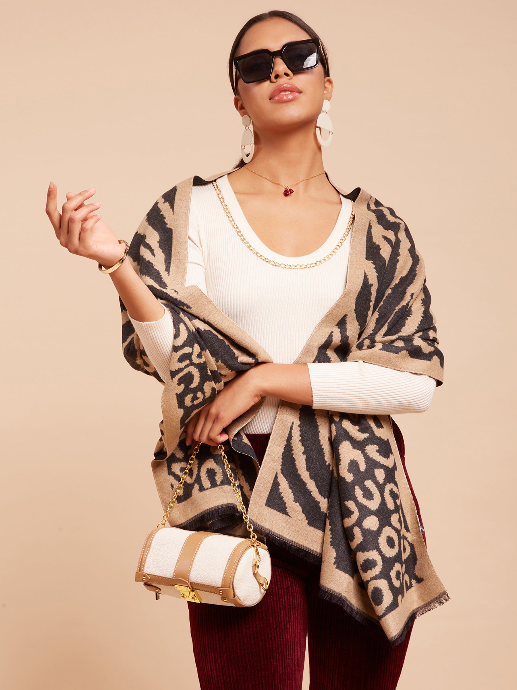  Beige Jacquard Stole