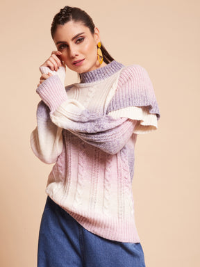 Women Round Neck Stylized Full Sleeves Multicolor Jacquard Regular Fit Pullover