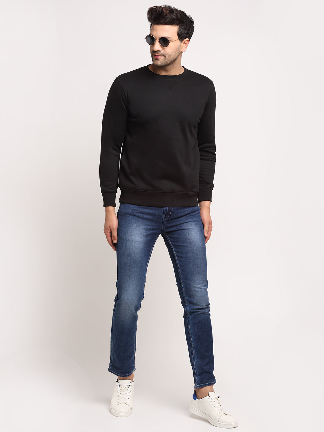 Men Black Round Neck Solid Sweatshirt