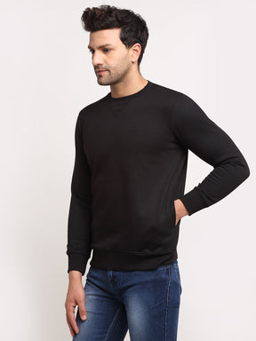 Men Black Round Neck Solid Sweatshirt