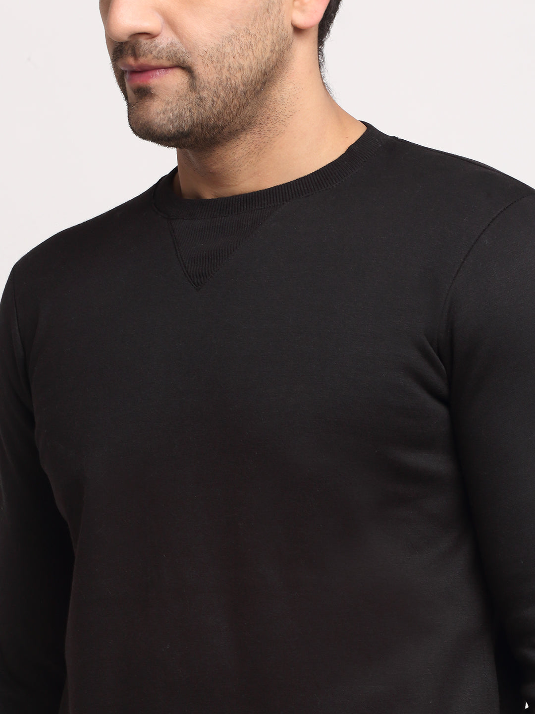 Men Black Round Neck Solid Sweatshirt