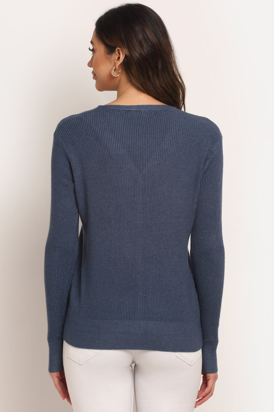 V-Neck KNIT Solid Cardigan With Blue Colour