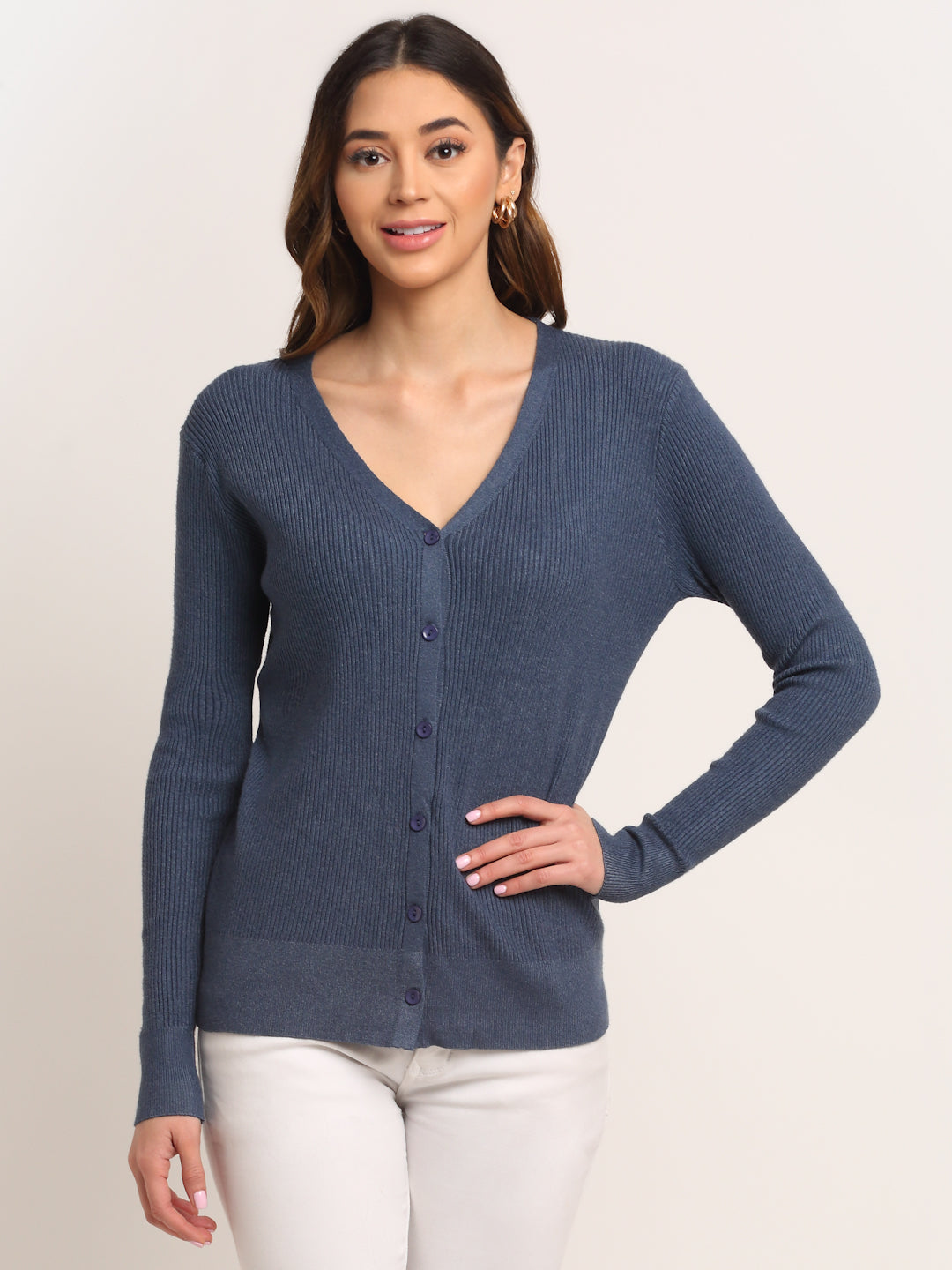 Women Blue V-Neck