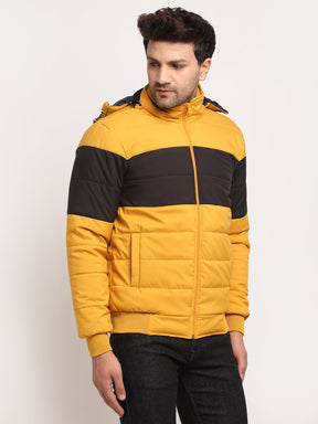 Men Yellow Hooded Printed Jacket