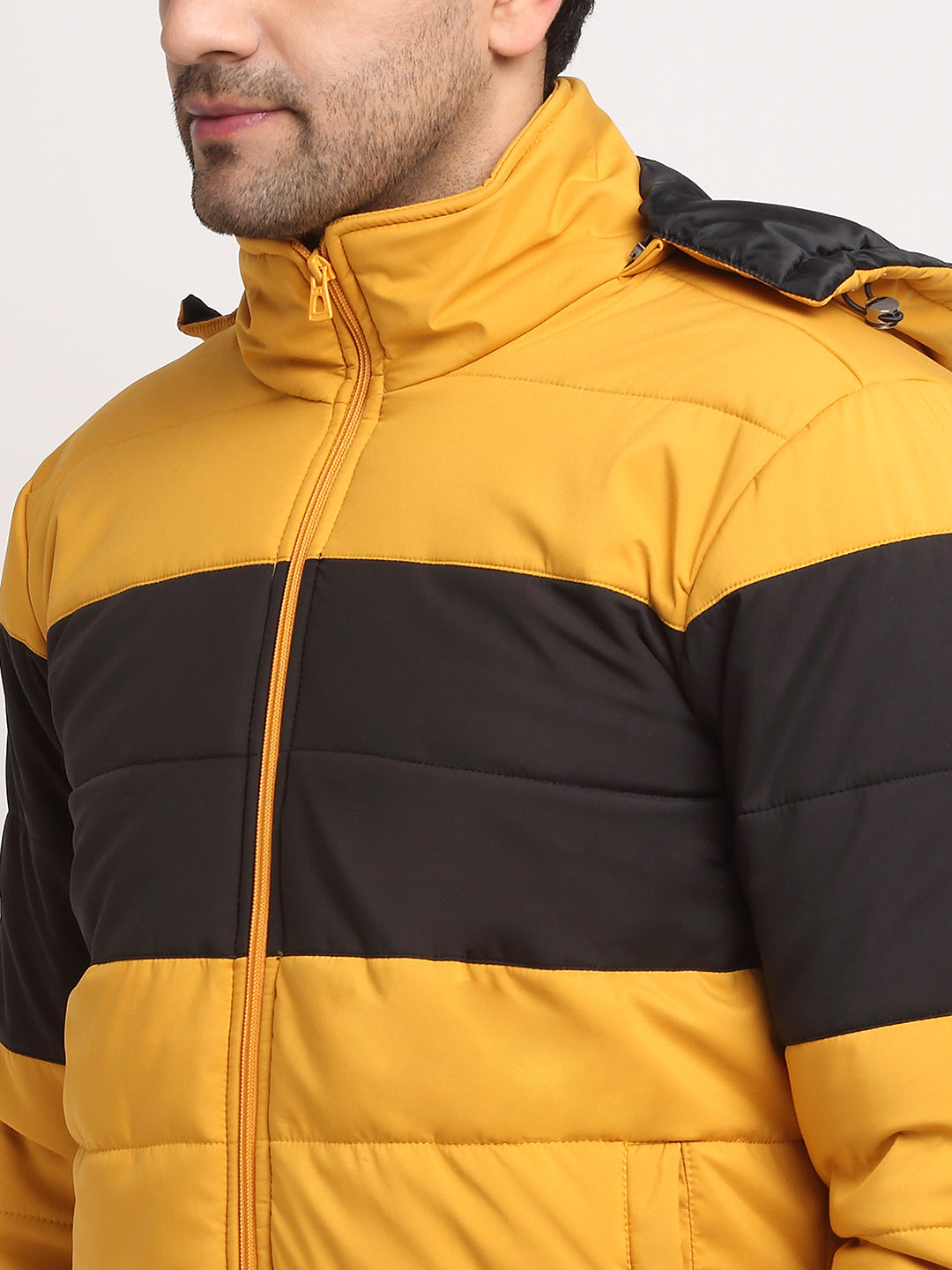Men Yellow Hooded Printed Jacket