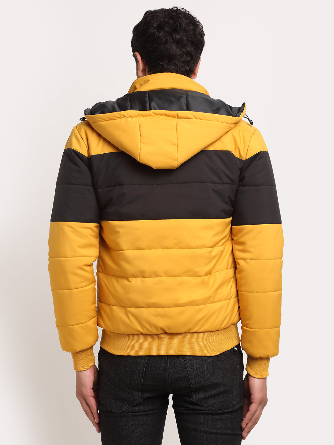 Men Mustard Hooded Printed Jacket