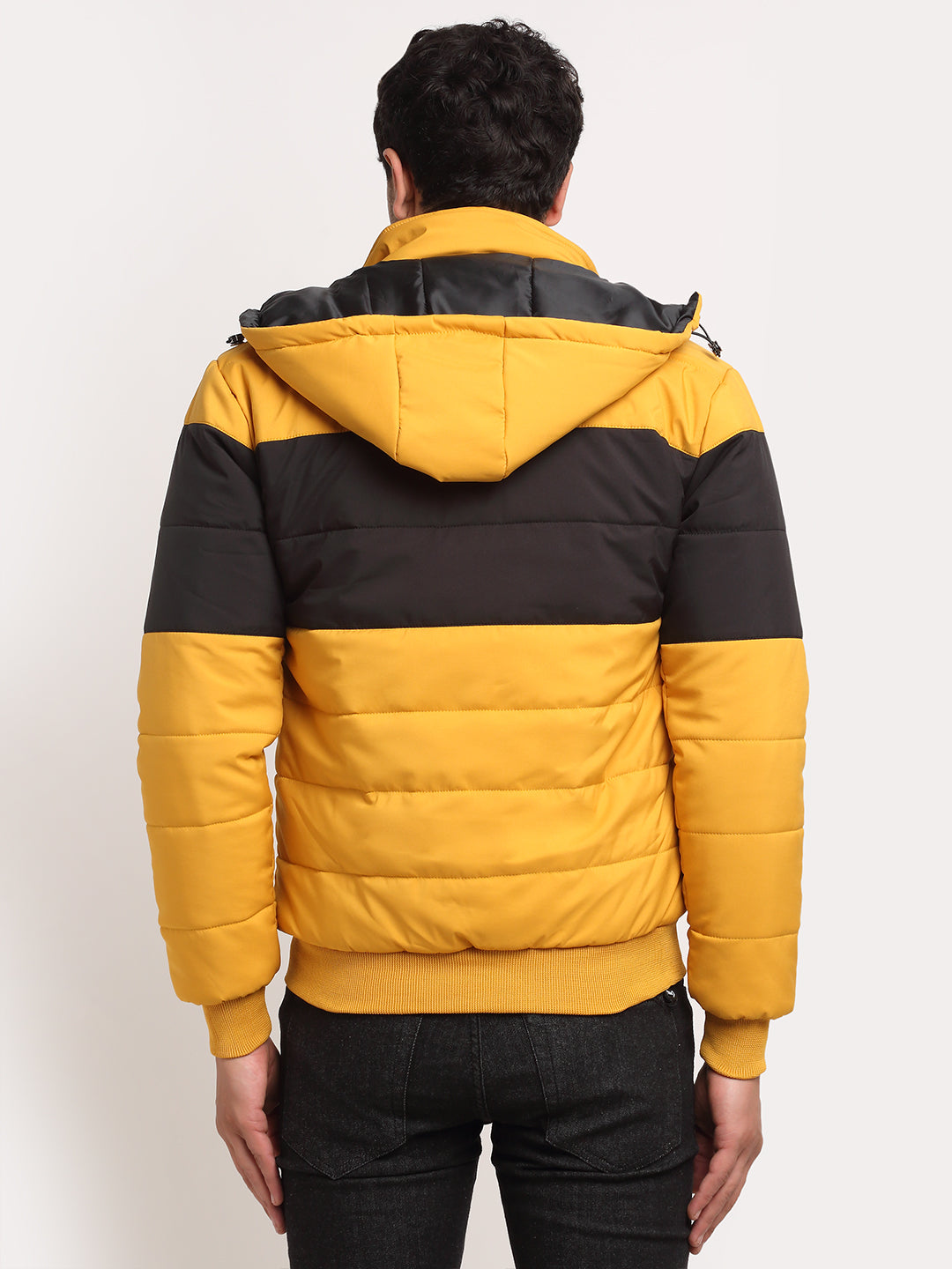 Men Yellow Hooded Printed Jacket