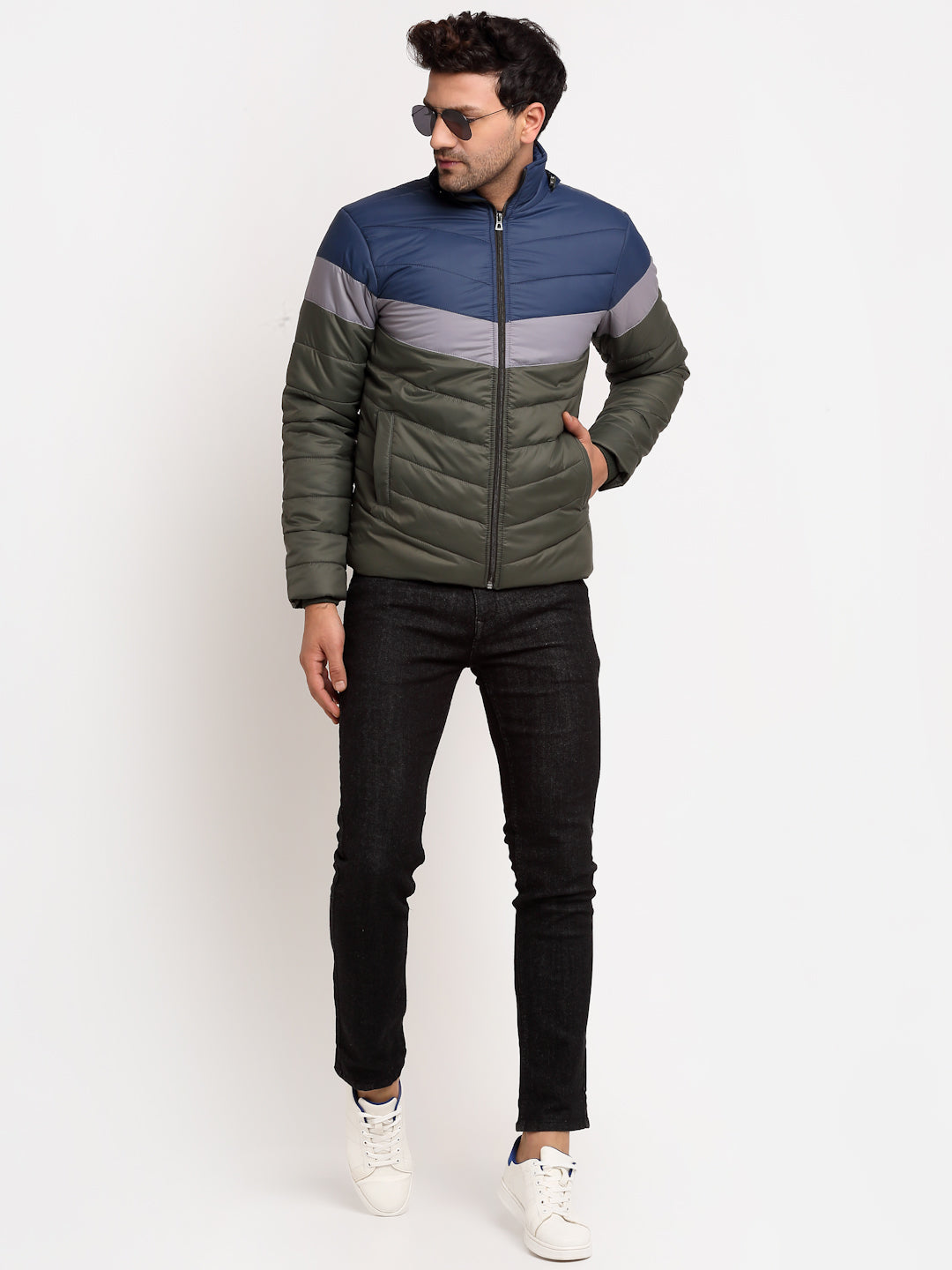 Men Olive Hooded Printed Jacket