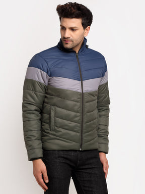 Men Olive Hooded Printed Jacket
