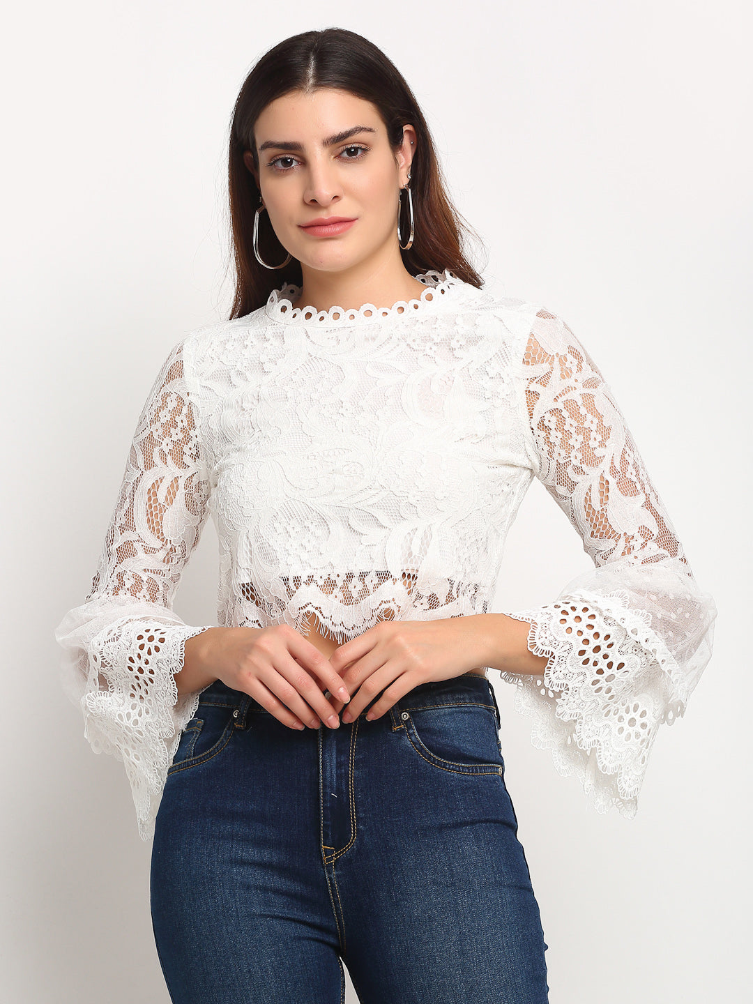 Women White High Neck Solid Top