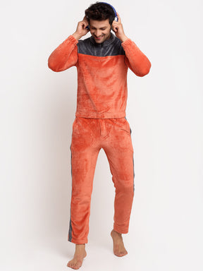 Men Rust Grey High Neck Solid Night Suit