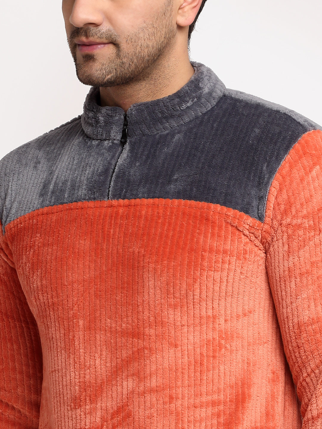 Men Rust Grey High Neck Solid Night Suit