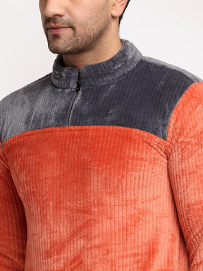 Men Rust Grey High Neck Solid Night Suit