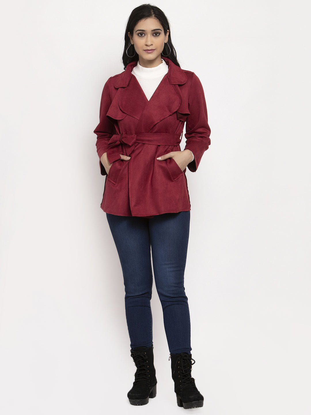Women Maroon Collared Jacket