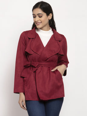 Women Maroon Collared Jacket