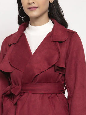 Women Maroon Collared Jacket