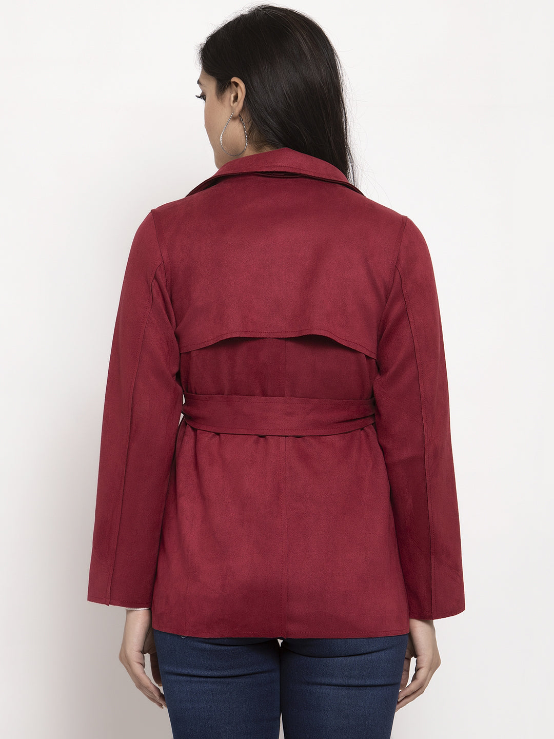 Women Maroon Collared Jacket