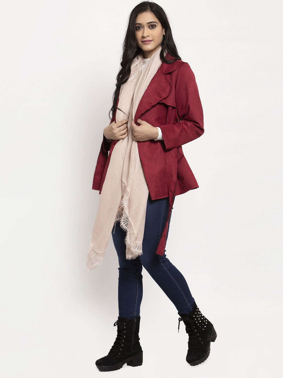 Women Maroon Collared Jacket