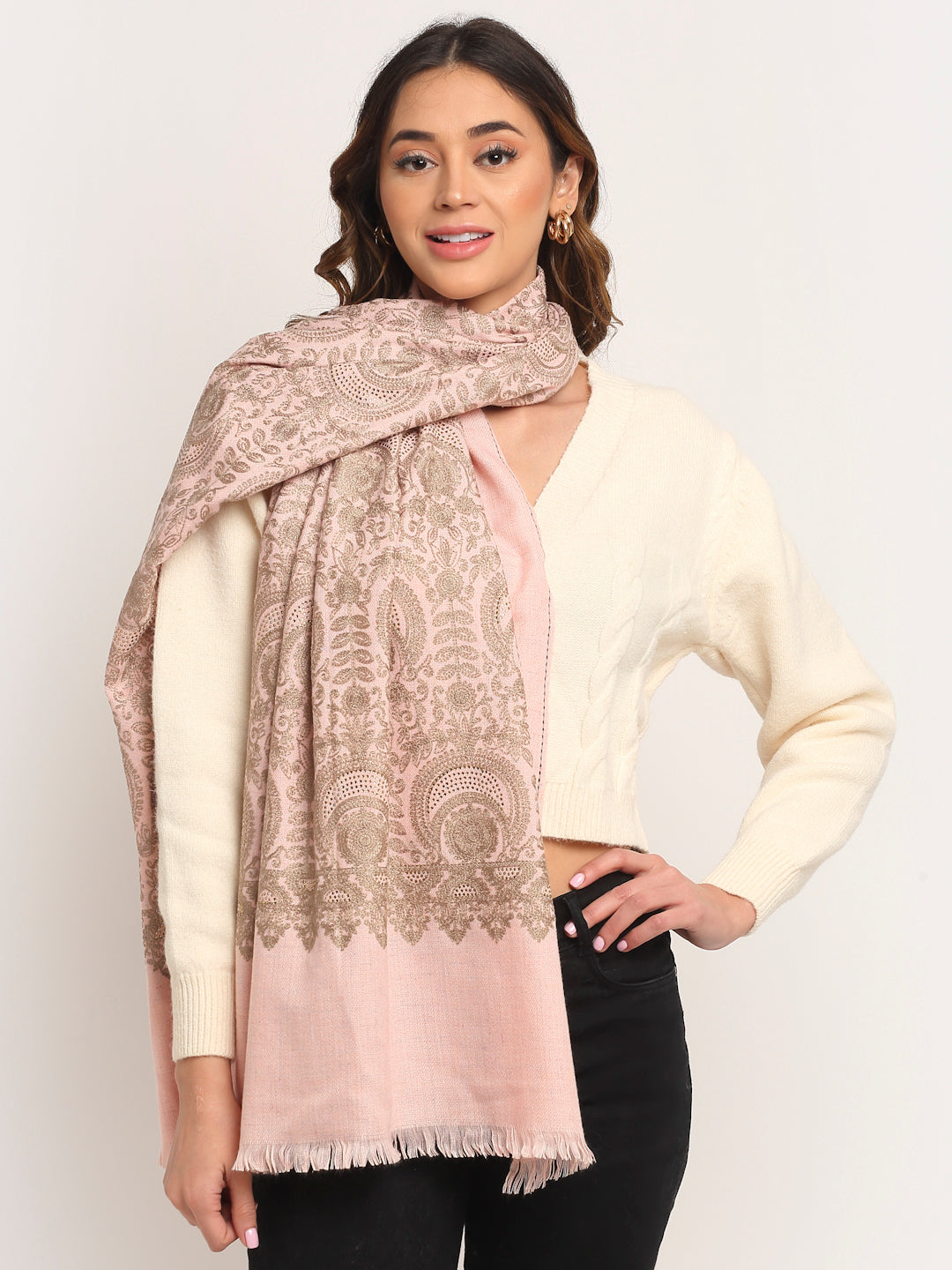 Women Pink Printed Stole