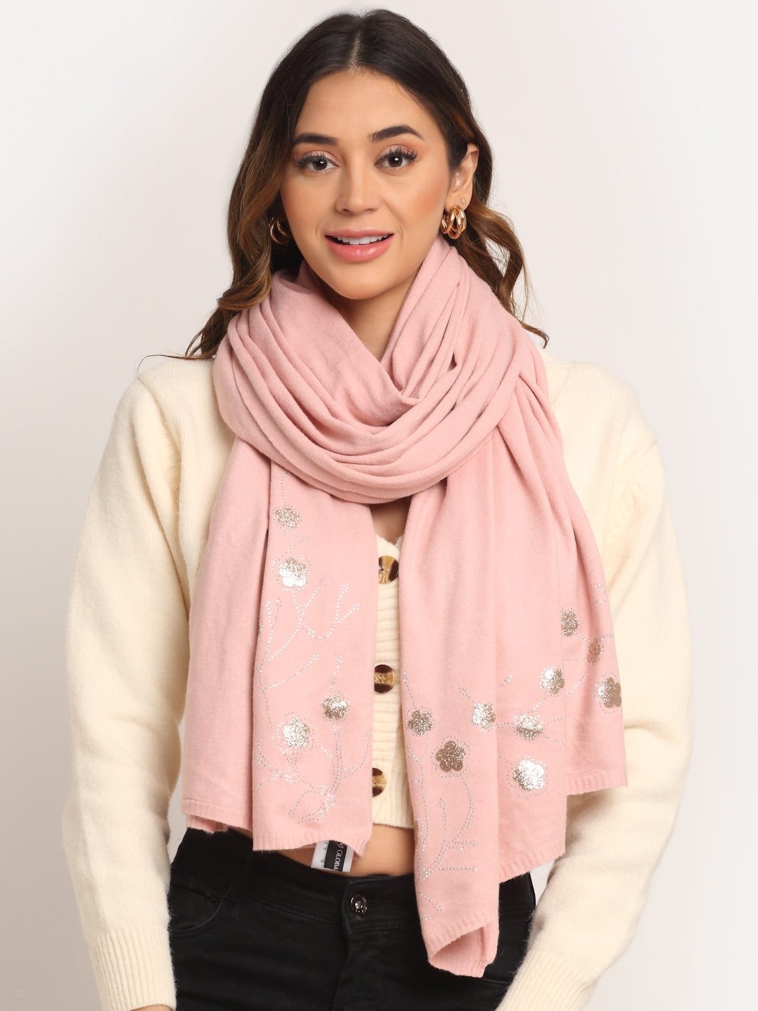 Women Pink Knit Solid Stole - Global Republic