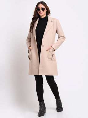 Women Pink Notched Lapel Solid Coat