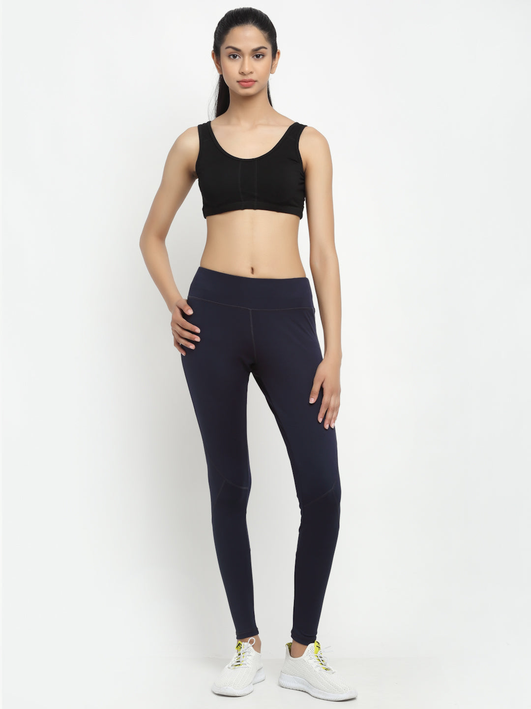 Women Navy Blue Solid Legging