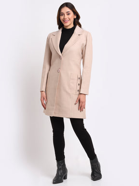 Women Pink Notched Lapel Solid Coat