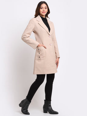 Women Pink Notched Lapel Solid Coat
