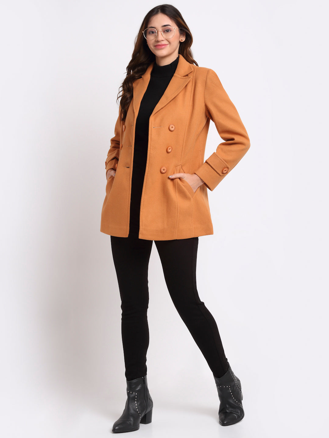 Shop Women Yellow Notched Lapel Solid Coat