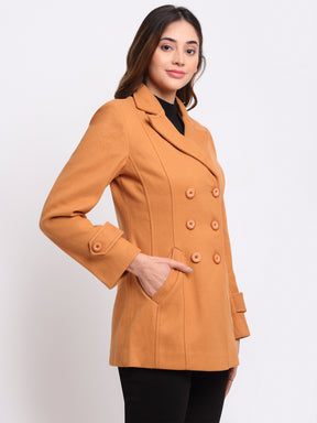 Fashionable Yellow Notched Lapel Solid Coat