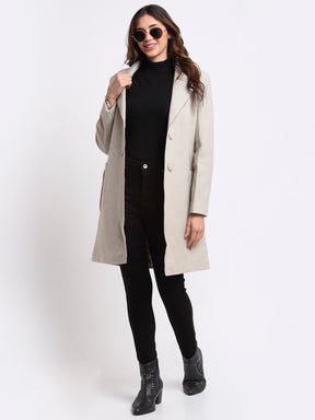 A Fashionable Women Grey Notched Lapel Solid Coat