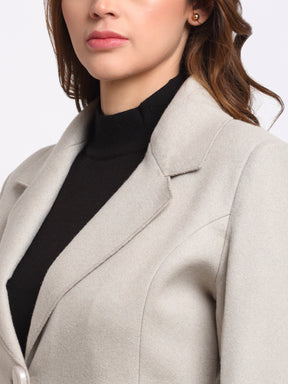  Grey Notched Lapel Solid Coat