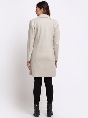 Online Women Grey Notched Lapel Solid Coat