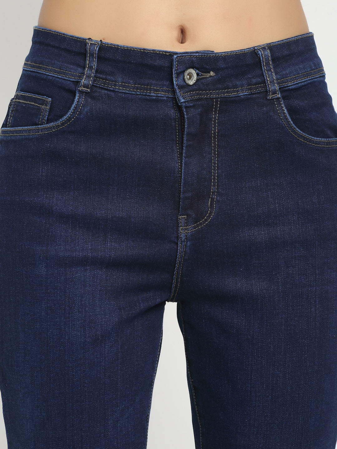 women straight fit dark blue embroidered jeans