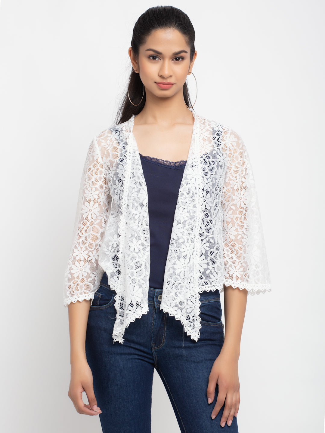 Women White Front Open Solid Shrug - Global Republic
