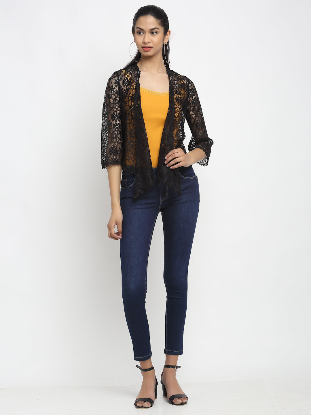 Women Black Front Open Solid Shrug