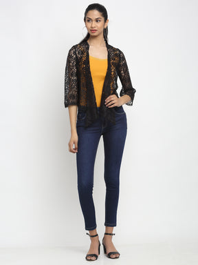 Women Black Front Open Solid Shrug