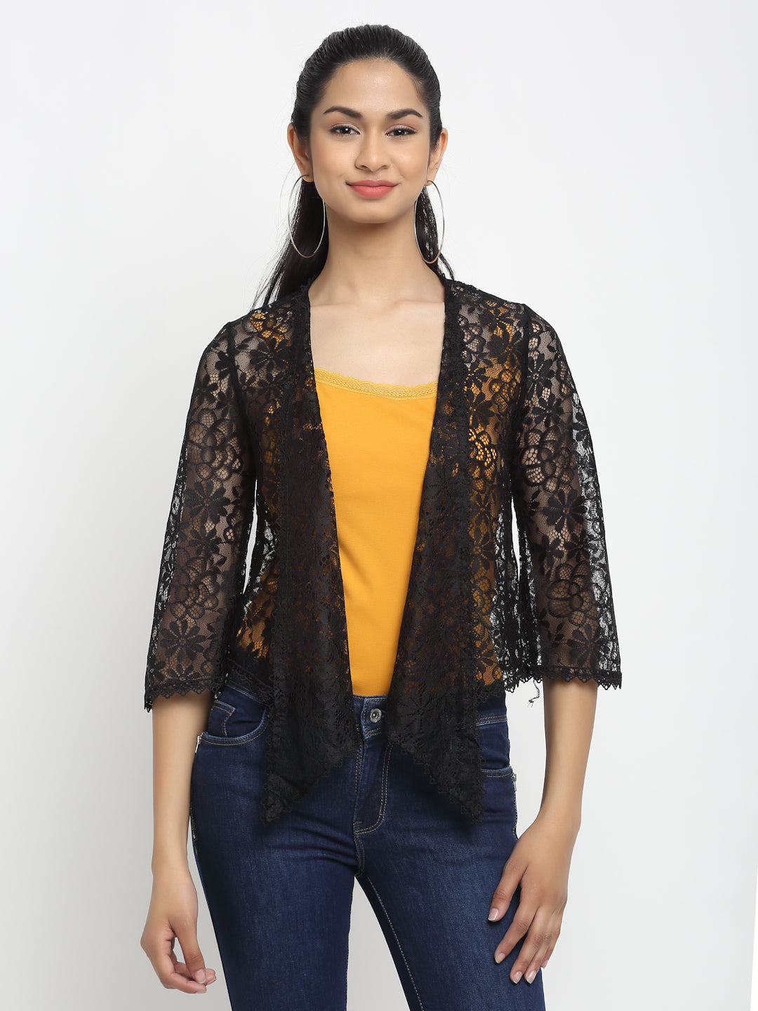 Women Black Front Open Solid Shrug