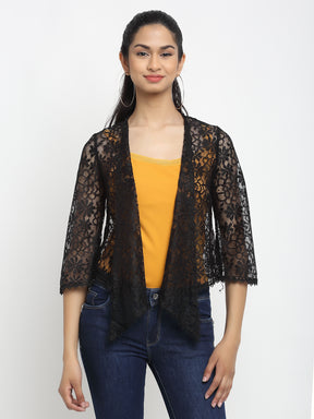 Women Black Front Open Solid Shrug