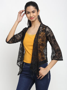 Women Black Front Open Solid Shrug