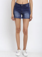 women blue denim solid shorts