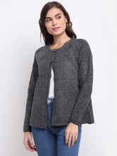 Women Black V-Neck Solid Knitted Regular Fit Cardigan