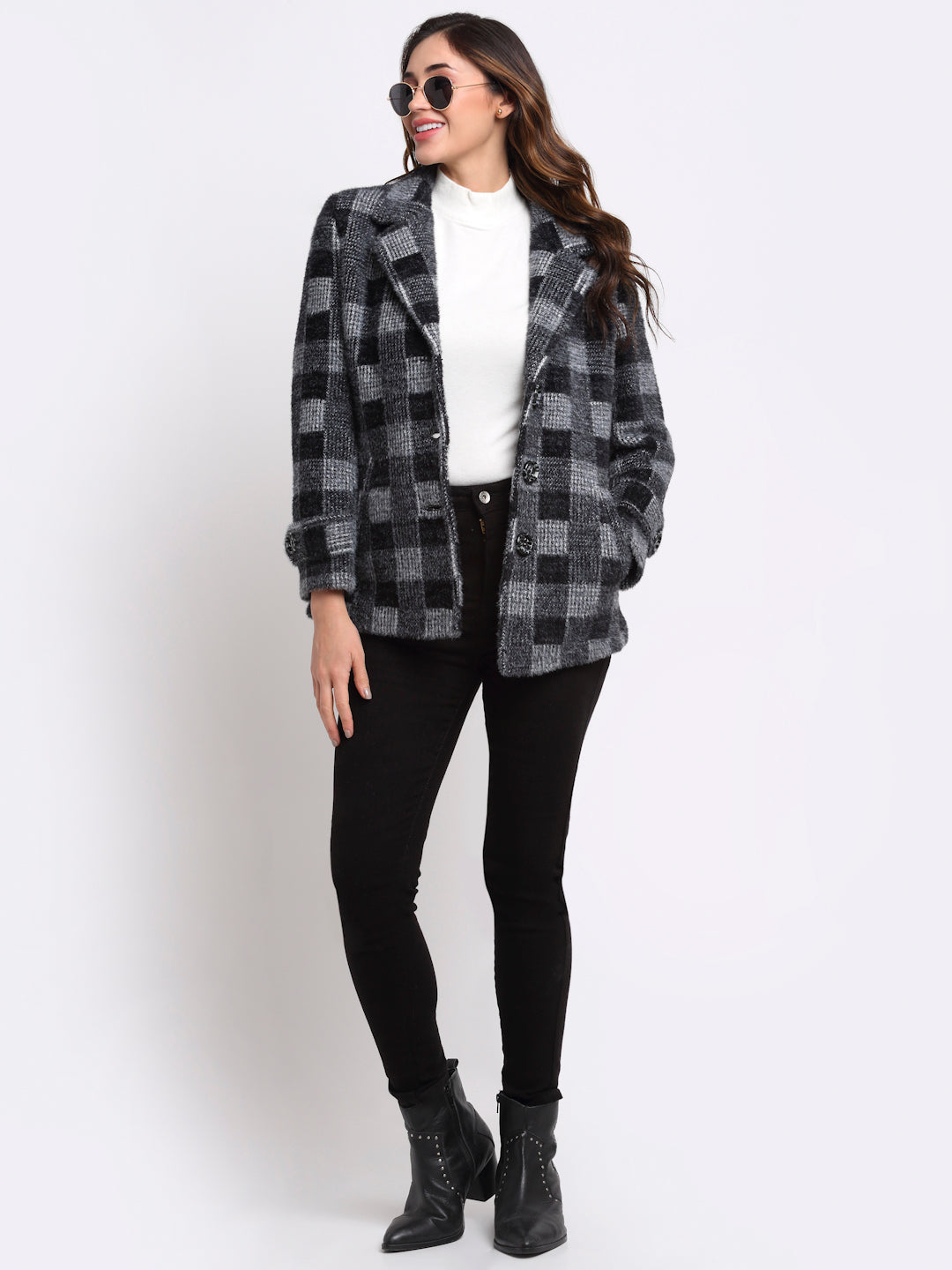 Notched Lapel Checked Coat